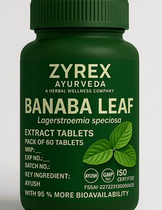 Zyrex Ayurveda Banaba Leaf  | Lagerstroemia Speciosa Tablets Pack of 60 Tablets Pack