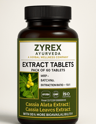 Zyrex Ayurveda Cassia Alata Extract | Cassia Leaves Extract Tablets Pack of 60 Tablets Pack