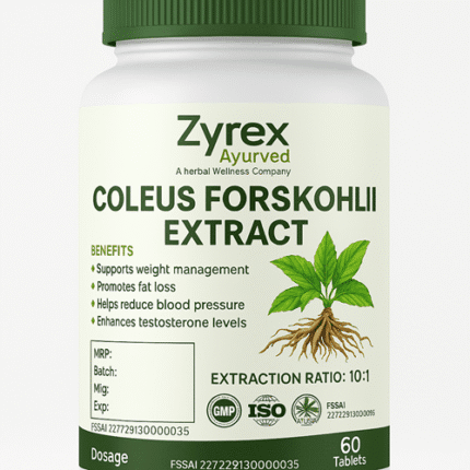 Zyrex Ayurveda Coleus Forskohlii Extract | Coleus Roots Extract Tablets Pack of 60 Tablets Pack
