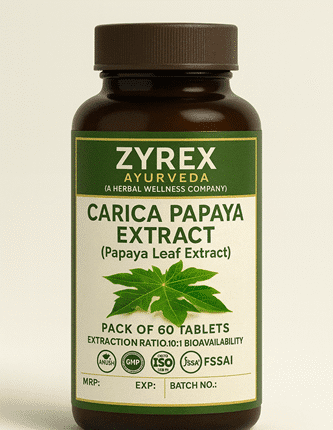 Zyrex Ayurveda Carica Papaya  | Papaya Leaf Extract Tablets Pack of 60 Tablets Pack