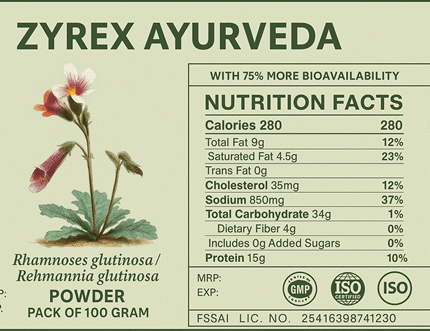 Zyrex Ayurveda Rhamnose Glutinosa / Rehmannia Glutinosa Powder Pack of 100 Gram Pure Natural and Organic.