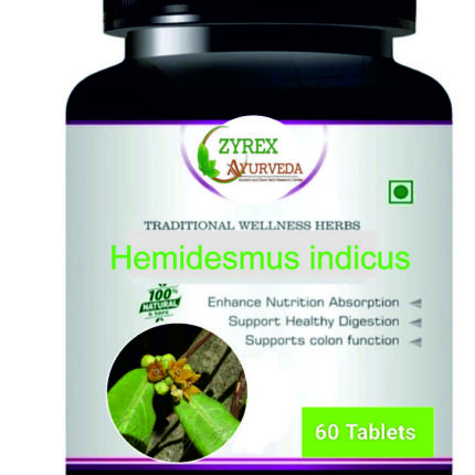 Zyrex Hemidesmus indicus(Indian sarsaparilla) Extract Tablet Pack Of 60 Tablets