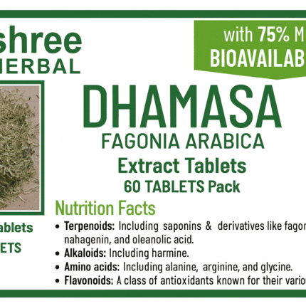Shree Herbal Dhamasa (Panchang) - Damasha - Dhamasha - Dhamaasa - Desert Fagonia Extract Tablets-60 Tablets Pack. Pure Natural and Organic