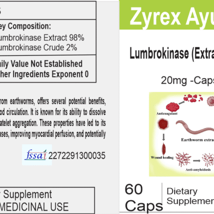 Zyrex Lumbrokinase 20mg - 60 Veg Capsules