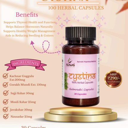 Cystina Herbal Capsules – Cystina – Ayurvedic Herbal Support for Thyroid, Hormonal & Metabolic Wellness Pack of 4 Bottles 30 Capsules